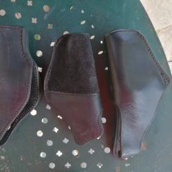3 petits holsters cuir &eacute;pais , de ceinture