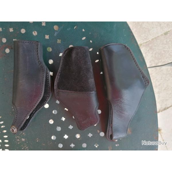 3 petits holsters cuir �pais , de ceinture