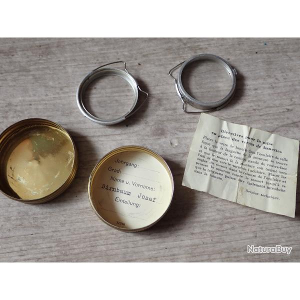 Verre de rechange pour masque � gaz + boite + notices. Arm�e suisse.