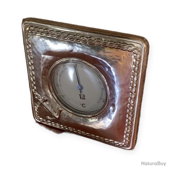 Thermom�tre de table Paterna & Livi, plaque argent 925 - d�cor ancre marine