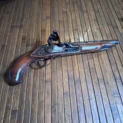 PISTOLET A SILEX EUROP&Eacute;ENNE POUR L'EXPORTATION MIRE EN ARGENT PLATINE SIGN&Eacute;E
