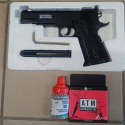 pack Colt 1911 Match Swiss Arms Co2 4,5mm 2.2 Joules 288708 + 5 sparclett + 1000 billes