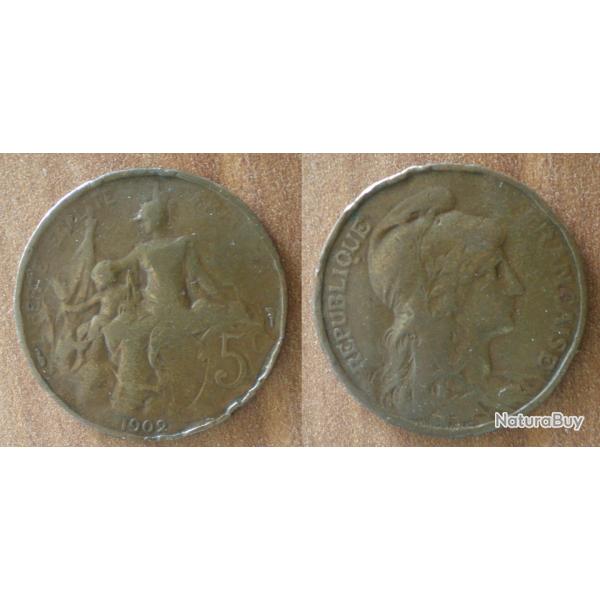 France 5 Centimes 1902 Piece Marianne par Dupuis Centime Francs Franc Cent