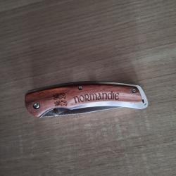 Couteau pliant Normandie manche bois lame 10 cm avec clip ceinture