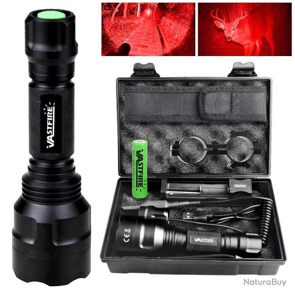 Lampe Tactique 2000 Lumens Fusil Rail 20mm Interrupteur Pression 18650 Chargeur Lumi�re Rouge