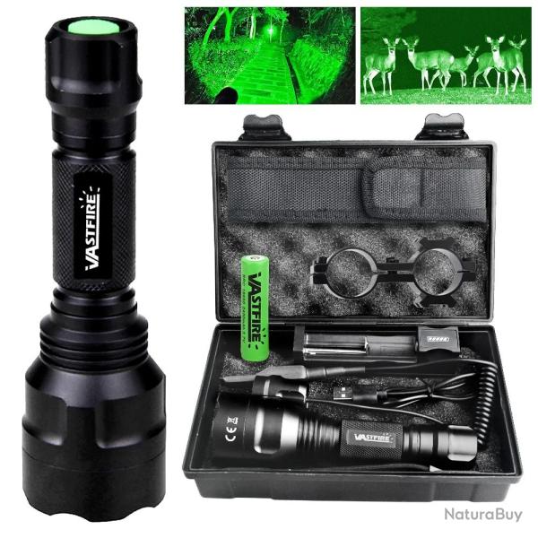 Lampe Tactique 2000 Lumens Fusil Rail 20mm Interrupteur Pression 18650 Chargeur Lumi�re Verte
