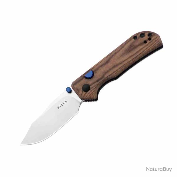 Couteau Kizer Nice Guy Lame Acier AEB-L Satin Manche Micarta Brown Button Liner Lock KIV3011BCA1