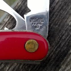 VINTAGE COUTEAU PLIANT 1 LAME 1 SCIE  GERLACH STAINLESS POLAND 87 AVEC HOUSSE