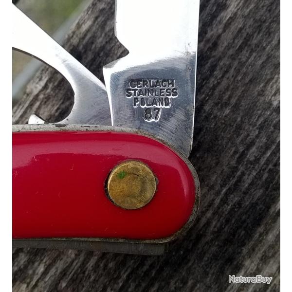 VINTAGE COUTEAU PLIANT 1 LAME 1 SCIE  GERLACH STAINLESS POLAND 87 AVEC HOUSSE