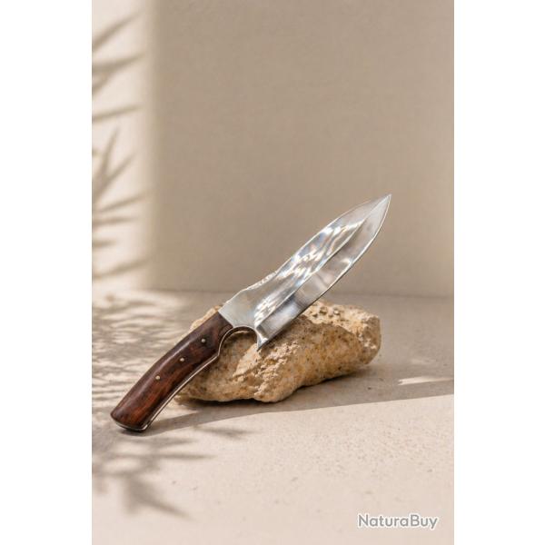 LO01 - Lot 5 couteaux cuisine & barbecue - acier damass� - �tuis cuir