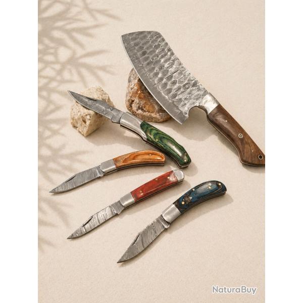 LO03 - Lot 5 couteaux cuisine & barbecue - finition soign�e - manches bois -