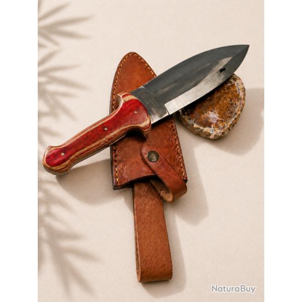 LO05 Lot 5 couteaux cuisine barbecue acier manches bois �tuis cuir
