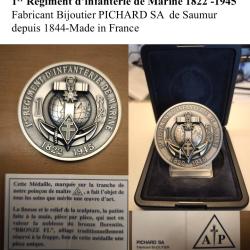 PICHARD M&eacute;daille 1er RIMa bronze Troupes de Marine militaria avec &eacute;crin