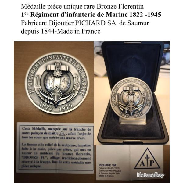 PICHARD M�daille 1er RIMa bronze Troupes de Marine militaria avec �crin
