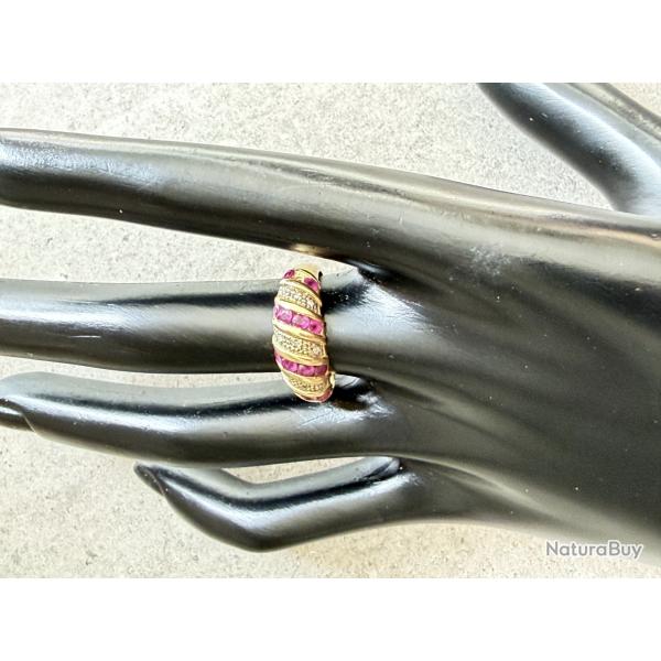 Bague bandeau or 18 carats rubis et diamants - taille 55