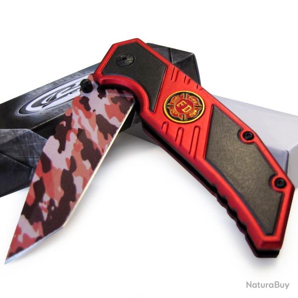 Couteau De Pompier Fire Fighter | Lame Acier 3Cr13 Camo | Manche Aluminium | Linerlock Clip