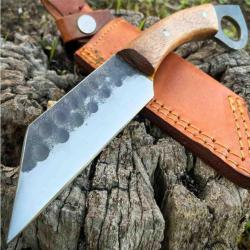 Couteau de Viking Seax Lame Forg&eacute;e Acier Carbone 1055 Manche Bois Etui Cuir Rite Edge 002
