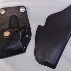 &eacute;tui revolver manurhin + &eacute;tui &agrave; menottes en cuir noir superbe &eacute;tat