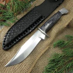 Couteau Poignard Tiger Skinner Lame Acier Carbone 1055 Manche Pakkawood Noir Housse Cuir