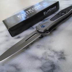 Couteau Semi Automatique ElitEdge Silver Needle Lame Dague Acier 440 Manche Acier/G10 Linerlock