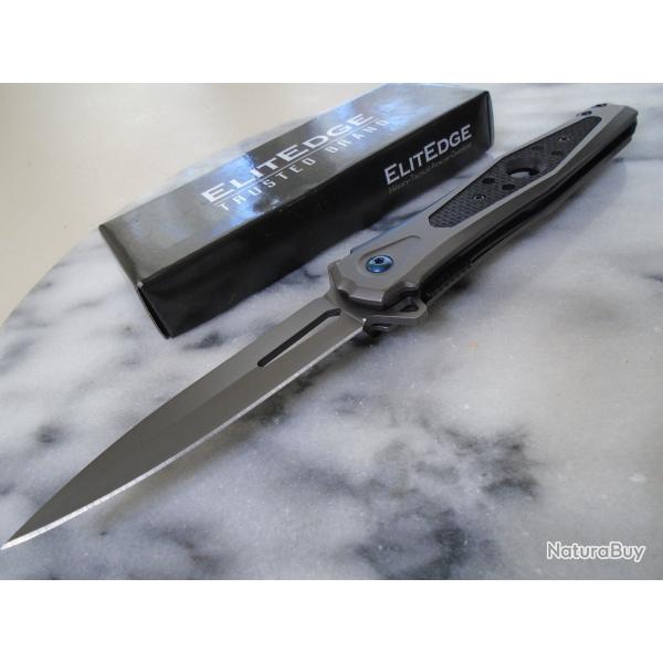 Couteau Semi Automatique ElitEdge Silver Needle Lame Dague Acier 440 Manche Acier/G10 Linerlock