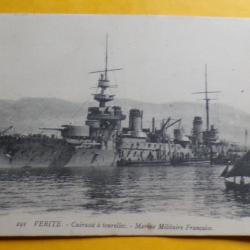 CARTE POSTALE&nbsp;GUERRE DE 14 : VERITE , CUIRASSE A TOURELLES , MARINE MILITAIRE FRANCAISE , ETAT VOIR