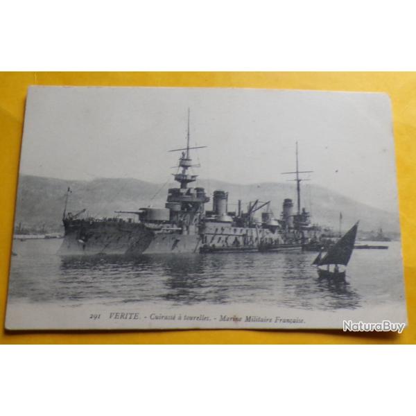 CARTE POSTALE�GUERRE DE 14 : VERITE , CUIRASSE A TOURELLES , MARINE MILITAIRE FRANCAISE , ETAT VOIR