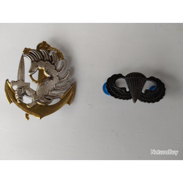 Lot insigne b�ret Parachutiste Infanterie de Marine et brevet Parachutiste USA.