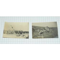 Lot de 2 photos originales soldat poilus grosse bertha sur rail camoufl&eacute;e 14/18