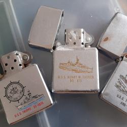 Lot 3 zippo marine de guerre US p&eacute;riode Vietnam grav&eacute;s et marqu&eacute;s. Tr&egrave;s bon &eacute;tat.