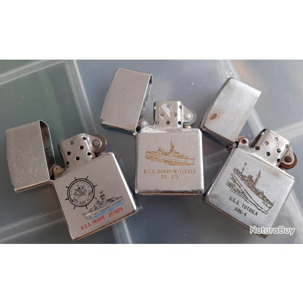 Lot 3 zippo marine de guerre US p�riode Vietnam grav�s et marqu�s. Tr�s bon �tat.