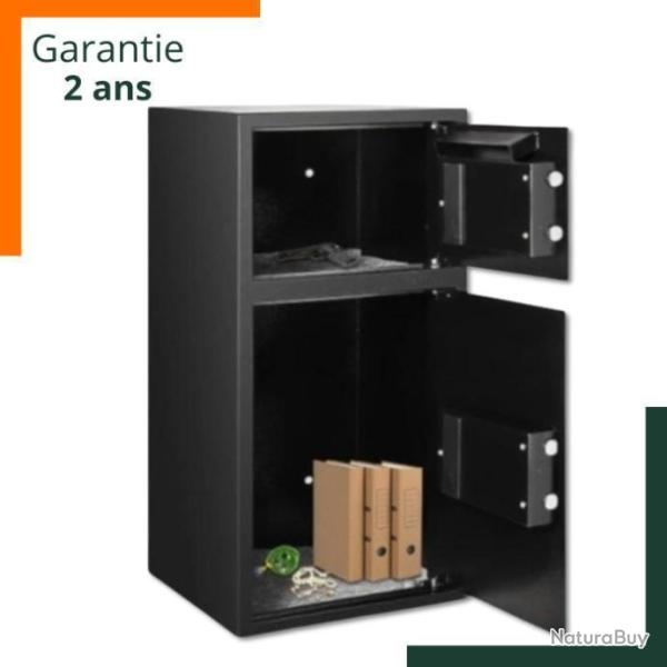 Coffre-fort avec double compartiment : Acier - Noir - Garantie 2 ans - Installation simple