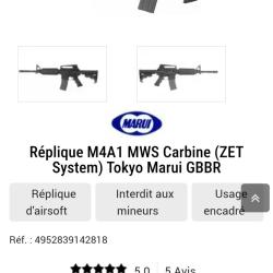 R&eacute;plique M4A1 MWS carabine (ZET System) Tokyo Marui GBBR