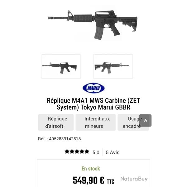 R�plique M4A1 MWS carabine (ZET System) Tokyo Marui GBBR