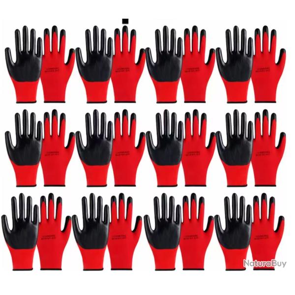 12 paires de gants de travail de s�curit� ROUGE