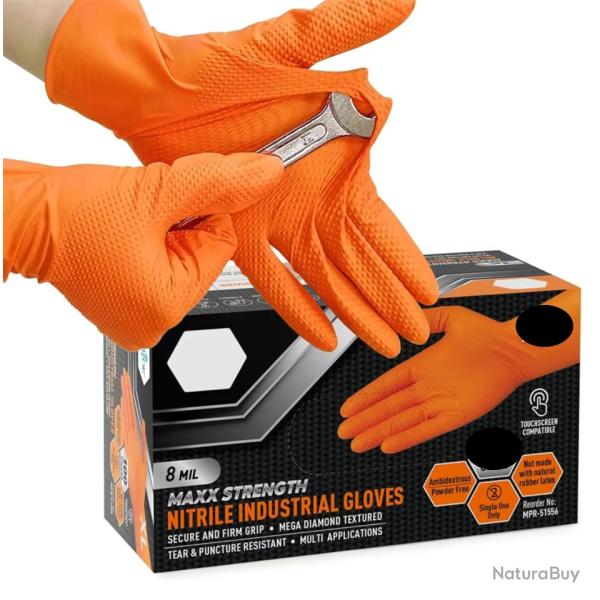 Gants en Nitrile Ultra robustes, gants jetables industriels 50 Paires Taille XL