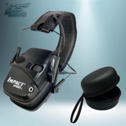 Casque Anti-Bruit &eacute;lectronique Noir avec &eacute;tui de transport.