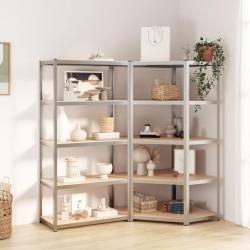 &Eacute;tag&egrave;re &agrave; 5 niveaux 2 pcs Argent&eacute; Acier et bois ing&eacute;nierie