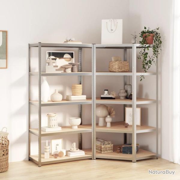 �tag�re � 5 niveaux 2 pcs Argent� Acier et bois ing�nierie