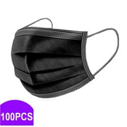 100 Pi&egrave;ces Masque Jetable 3 couches Coloris Noir