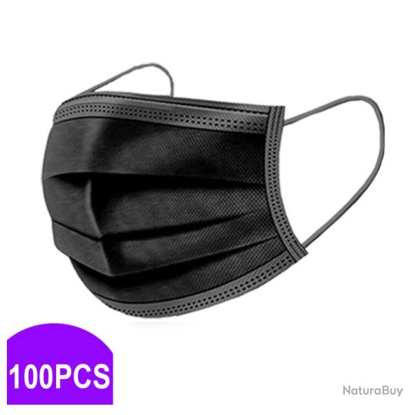 100 Pi�ces Masque Jetable 3 couches Coloris Noir