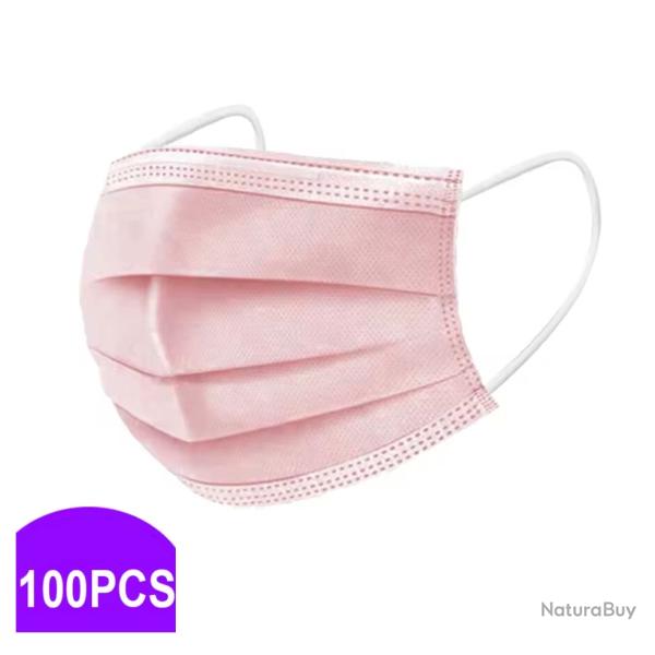 100 Pi�ces Masque Jetable 3 couches Coloris ROSE