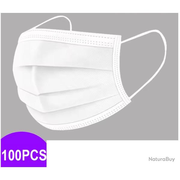 100 Pi�ces Masque Jetable 3 couches Coloris BLANC