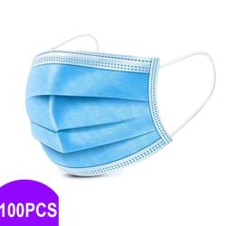 100 Pi&egrave;ces Masque Jetable 3 couches Coloris BLEU