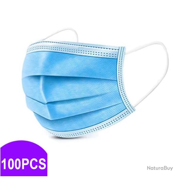 100 Pi�ces Masque Jetable 3 couches Coloris BLEU
