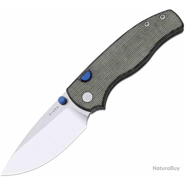 Couteau Kizer Glaux Lame Acier 14C28N Manche Micarta Black Norplex Button Liner Lock KIV3801A1