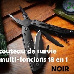 COUTEAU DE SURVIE "NOIR" MULTI FONCTIONS 18 en 1