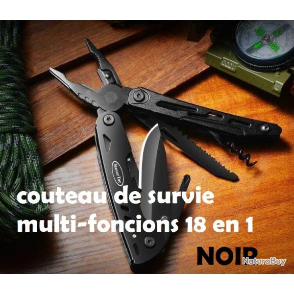 COUTEAU DE SURVIE "NOIR" MULTI FONCTIONS 18 en 1
