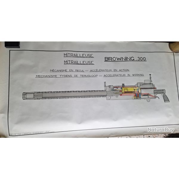 Dessin technique originale - Mitrailleuse Browning 300 de 1947
