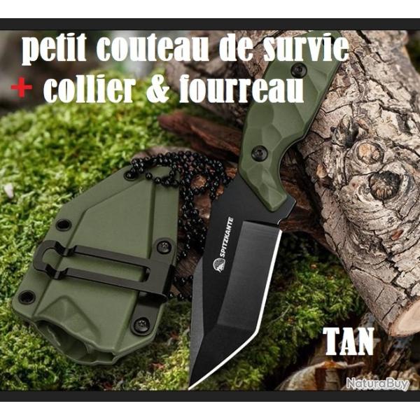 PETIT COUTEAU DE SURVIE couleur TAN avec fourreau & cha�ne � billes